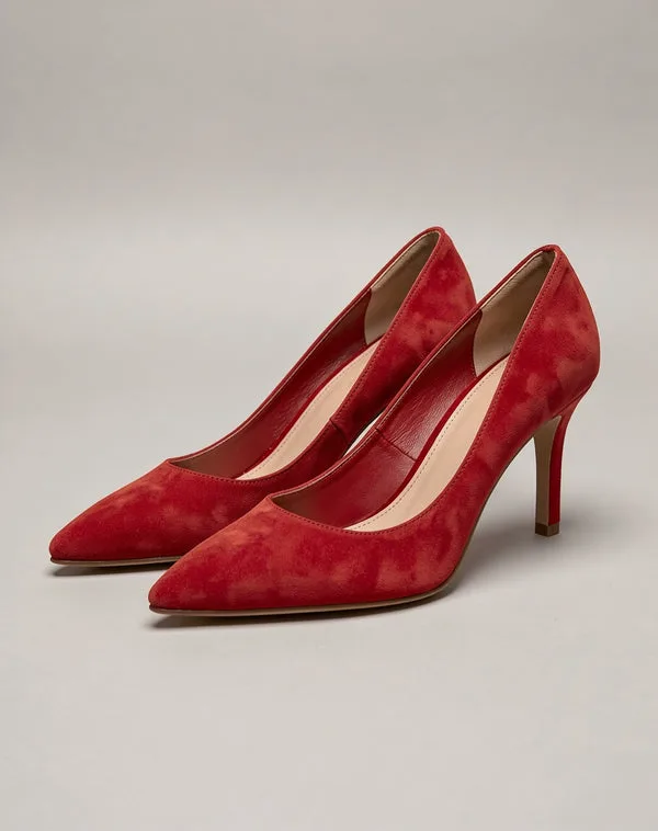 Red suede pumps with stiletto heel